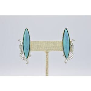 Tara Vintage Clip Earrings Faux Turquoise Cabochon Signed 1980s BinAB